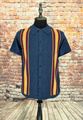 Navy Gold & Red Button Through Knitwear