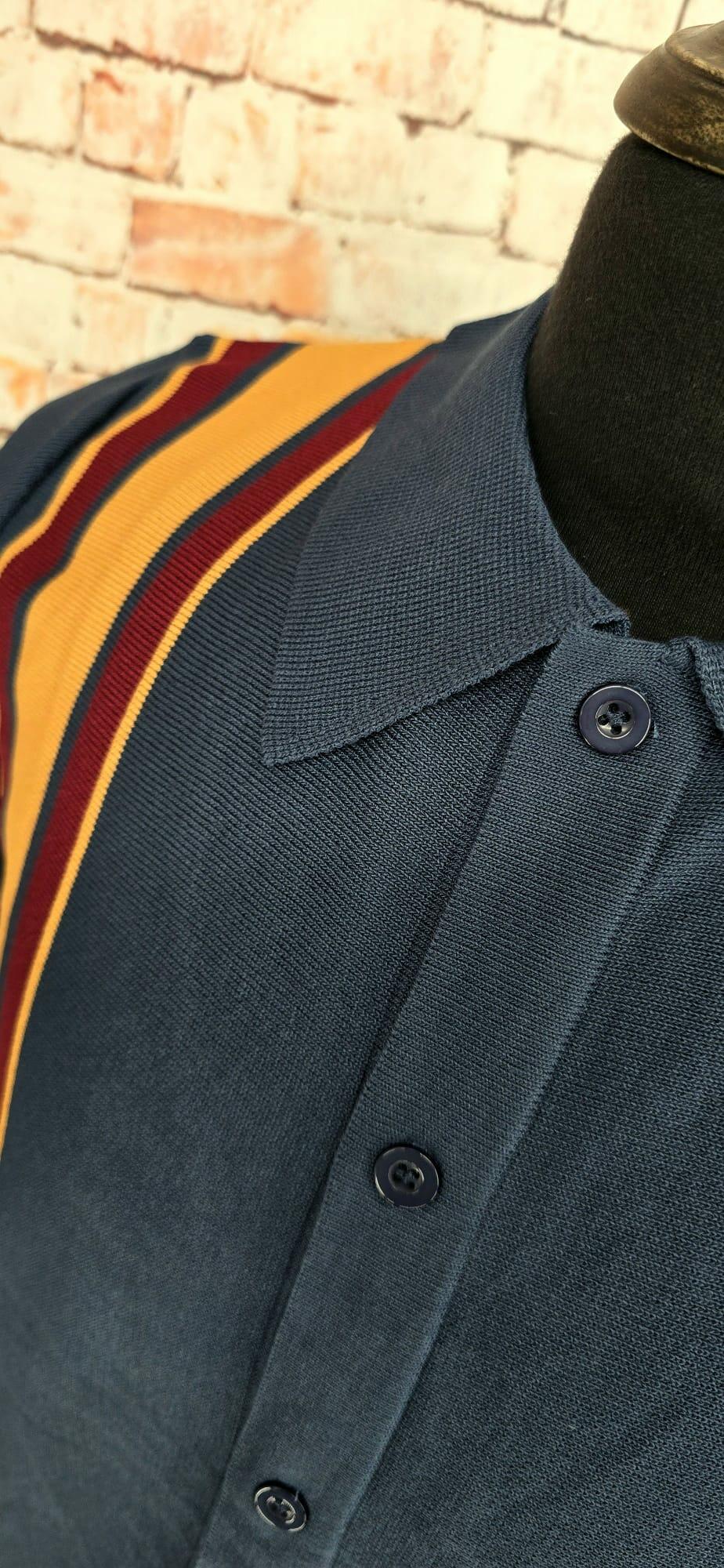 Navy Gold & Red Button Through Knitwear