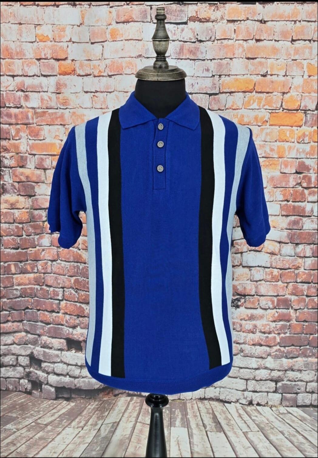 Blue White Grey & Black 3 Button Knitted Top