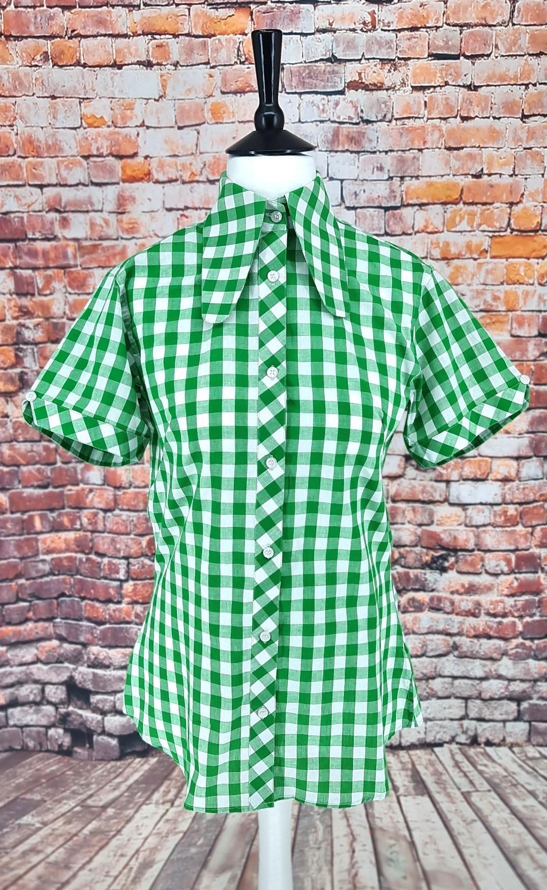 Stacey - Women's Green Gingham Beagle Collared Shirt