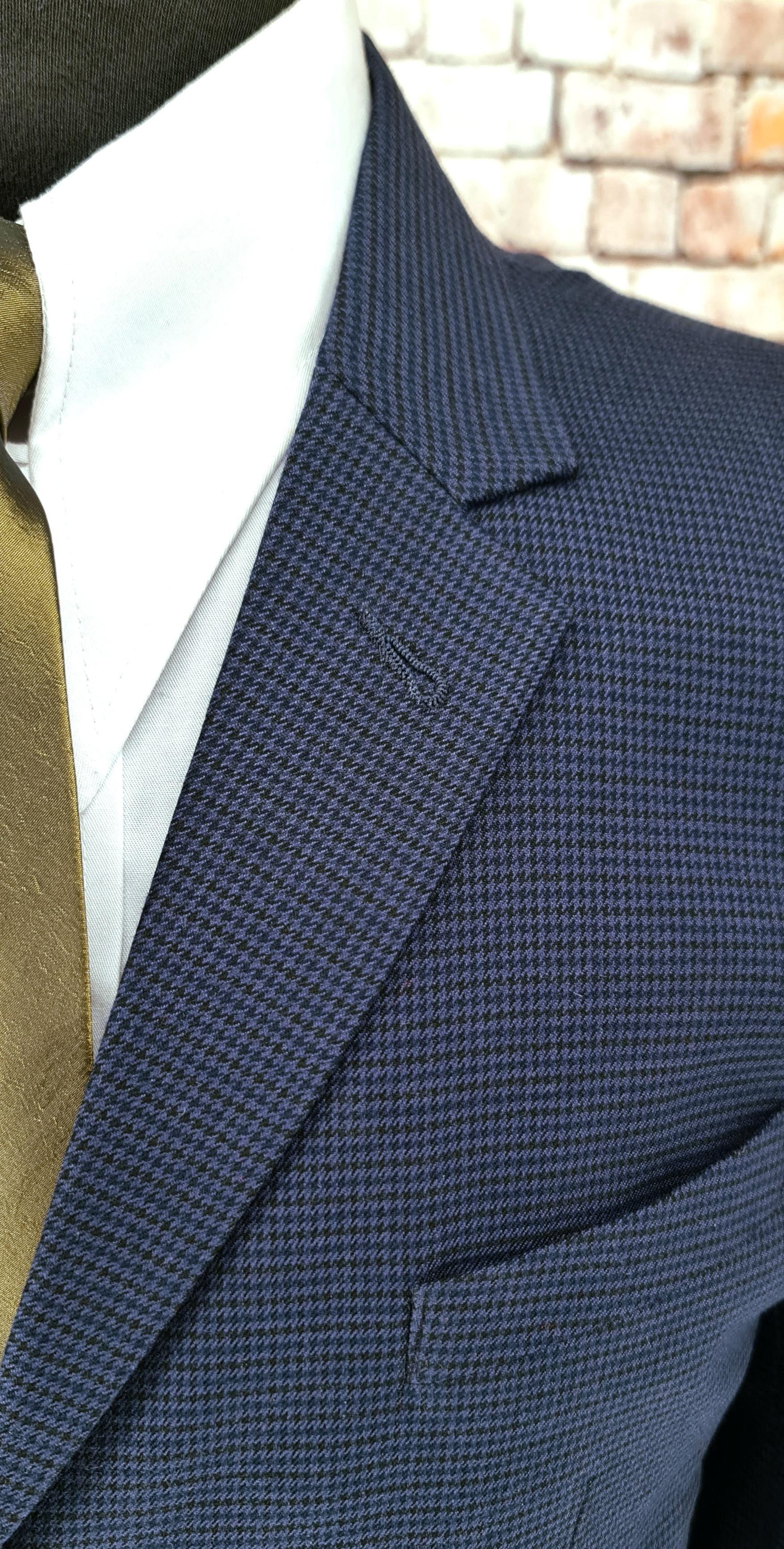 Henry Navy & Blue Dogtooth Checked Suit