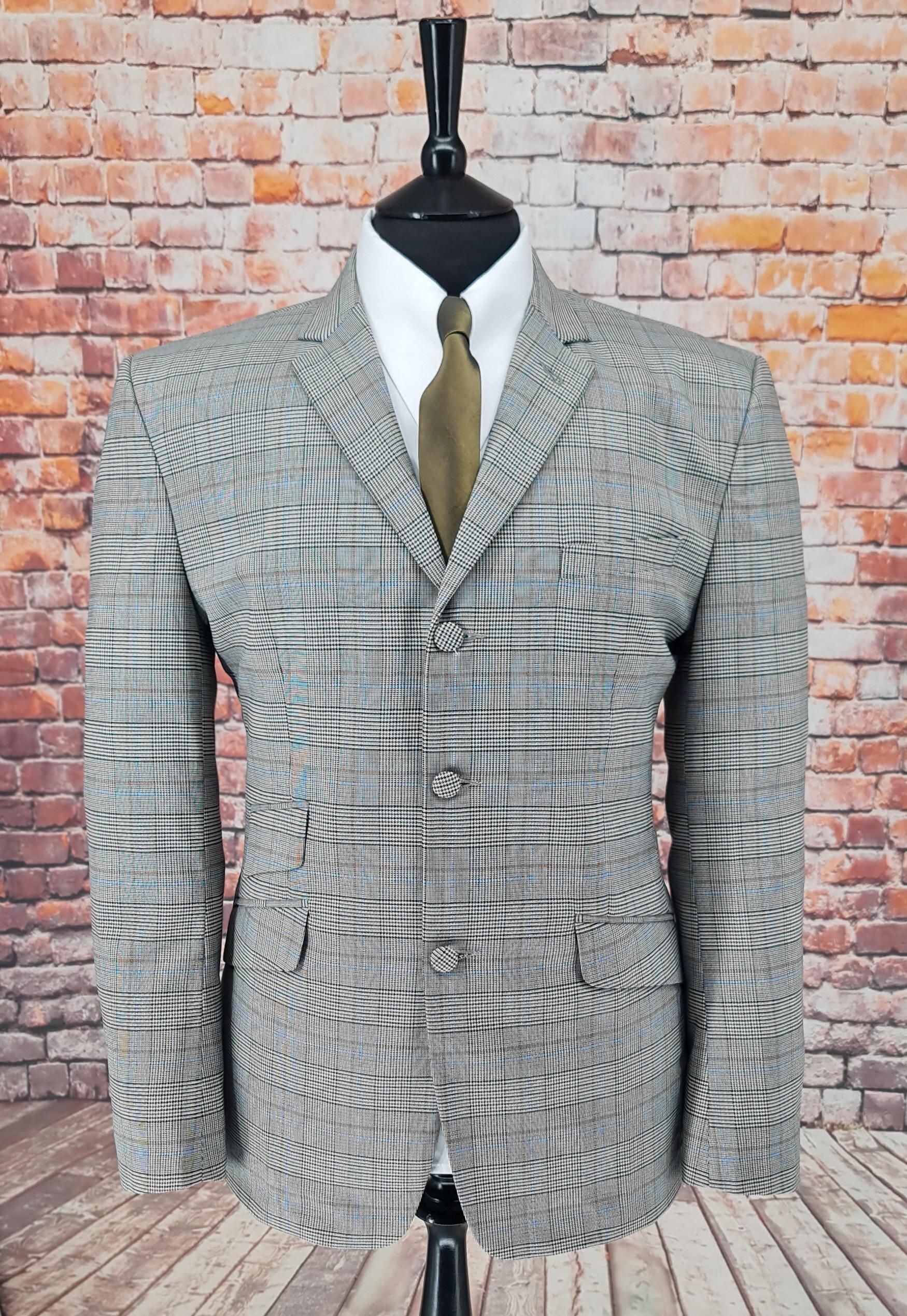 Lionheart Light Grey & Blue Pow Checked Suit