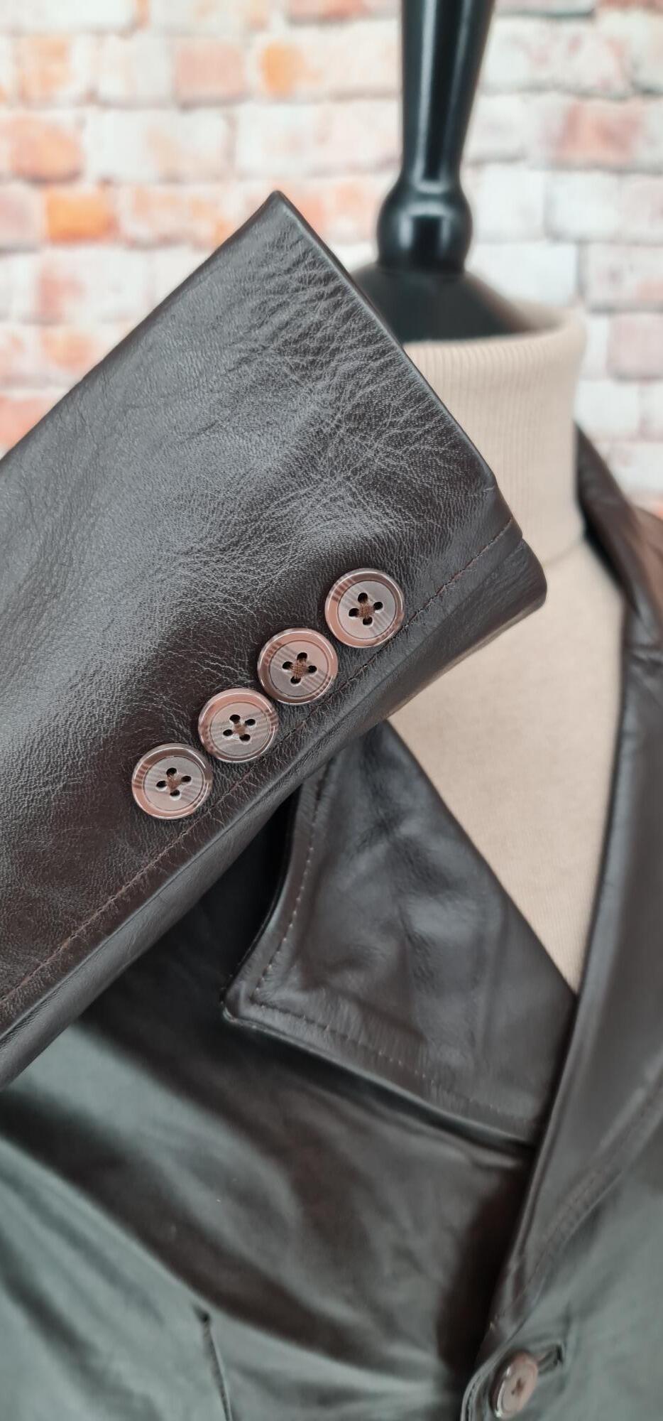 Foxley - Chocolate Brown Double Breasted Leather Jacket