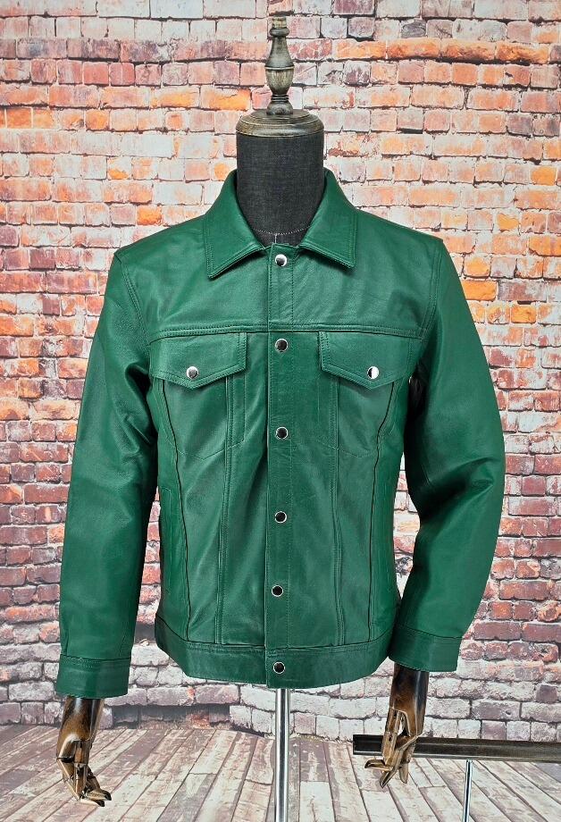 "Lomas"  Green Short Superb Leather Jacket