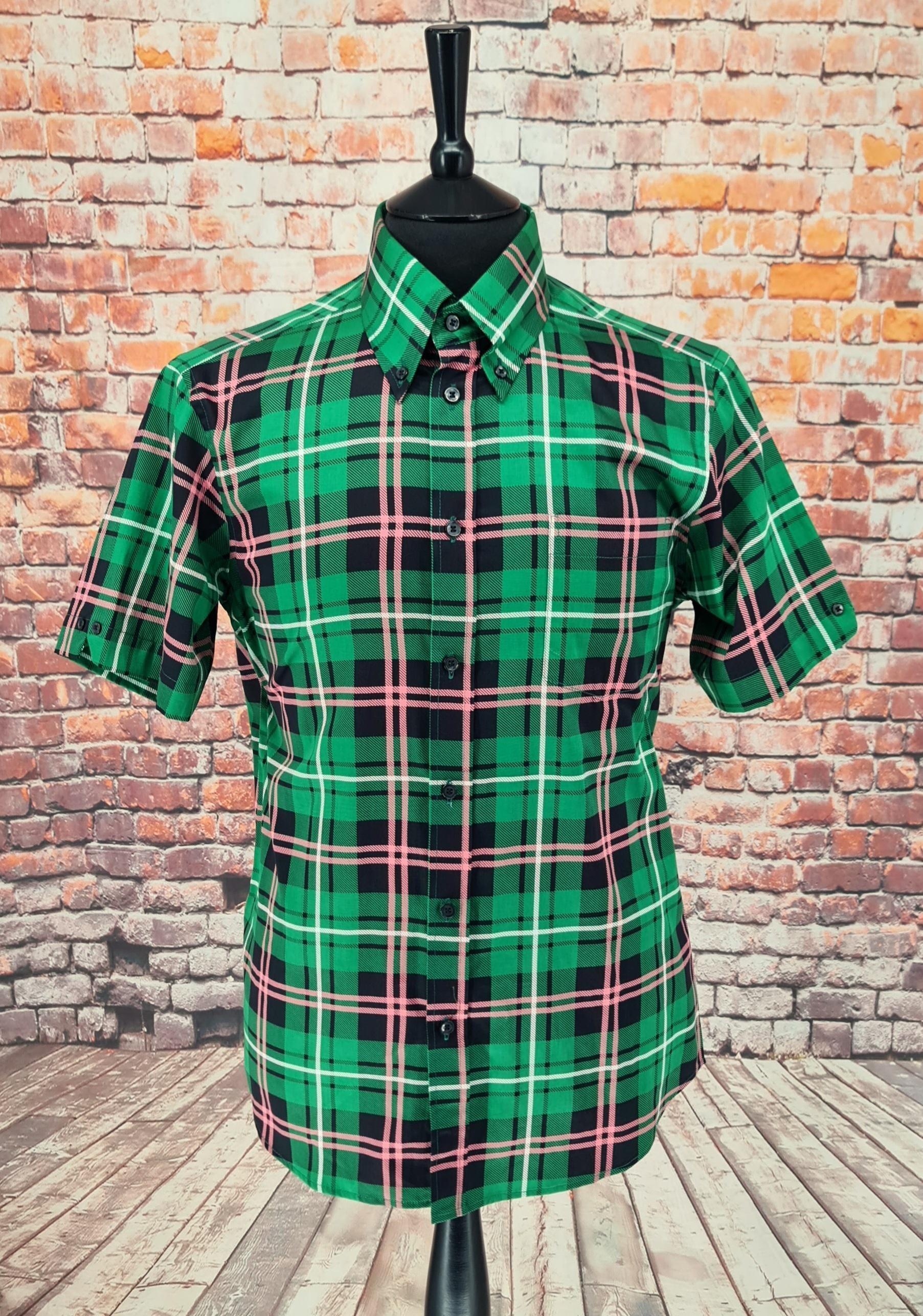 "Toots" Green Black & Pink Check Short Sleeve Shirt
