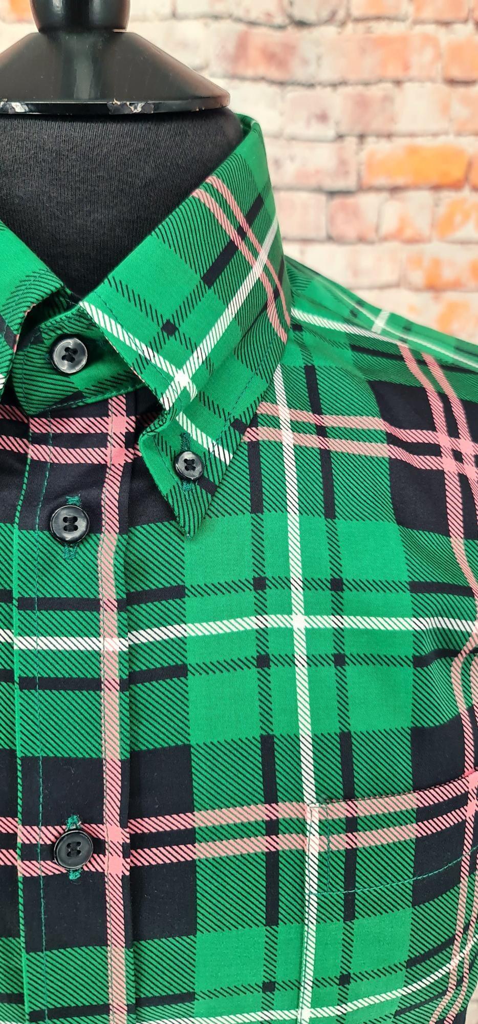 "Toots" Green Black & Pink Check Short Sleeve Shirt