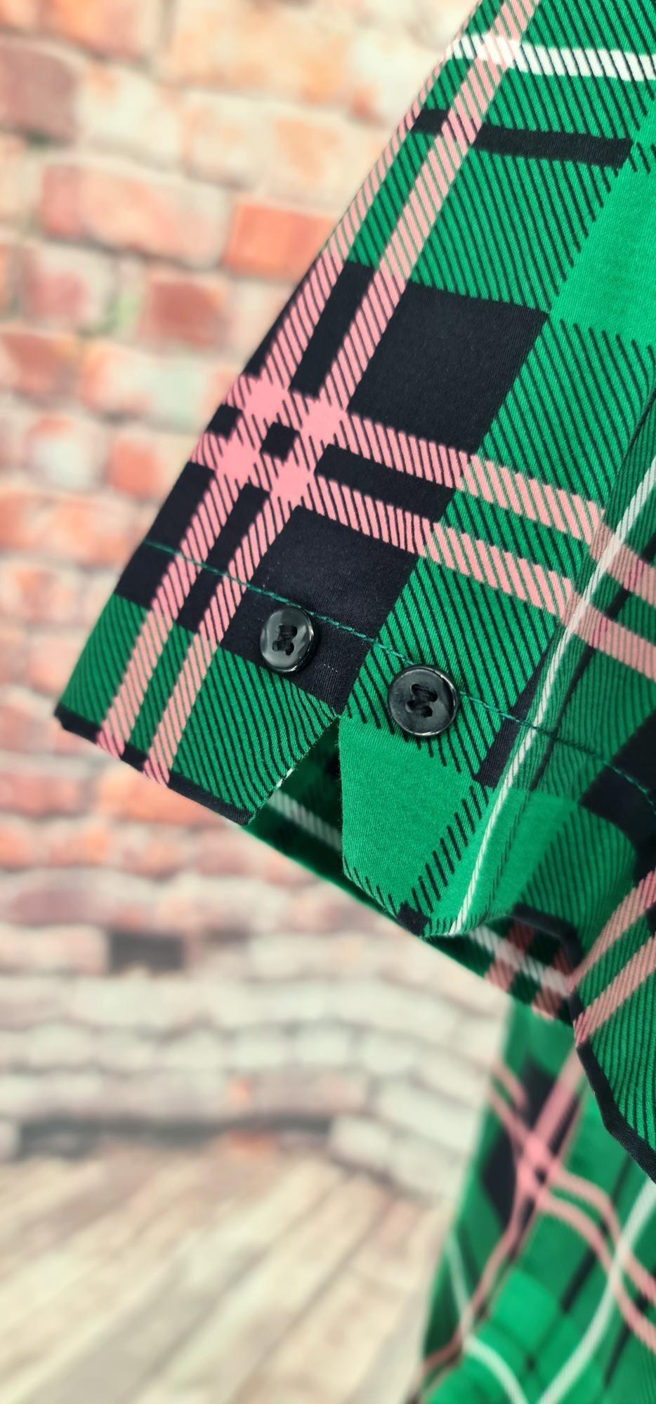 "Toots" Green Black & Pink Check Short Sleeve Shirt