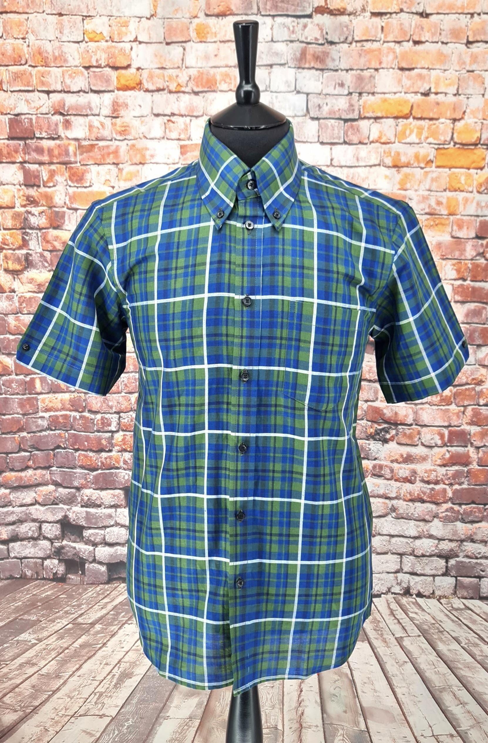 "Booker"  Checked Blue Green Short Sleeve Shirt