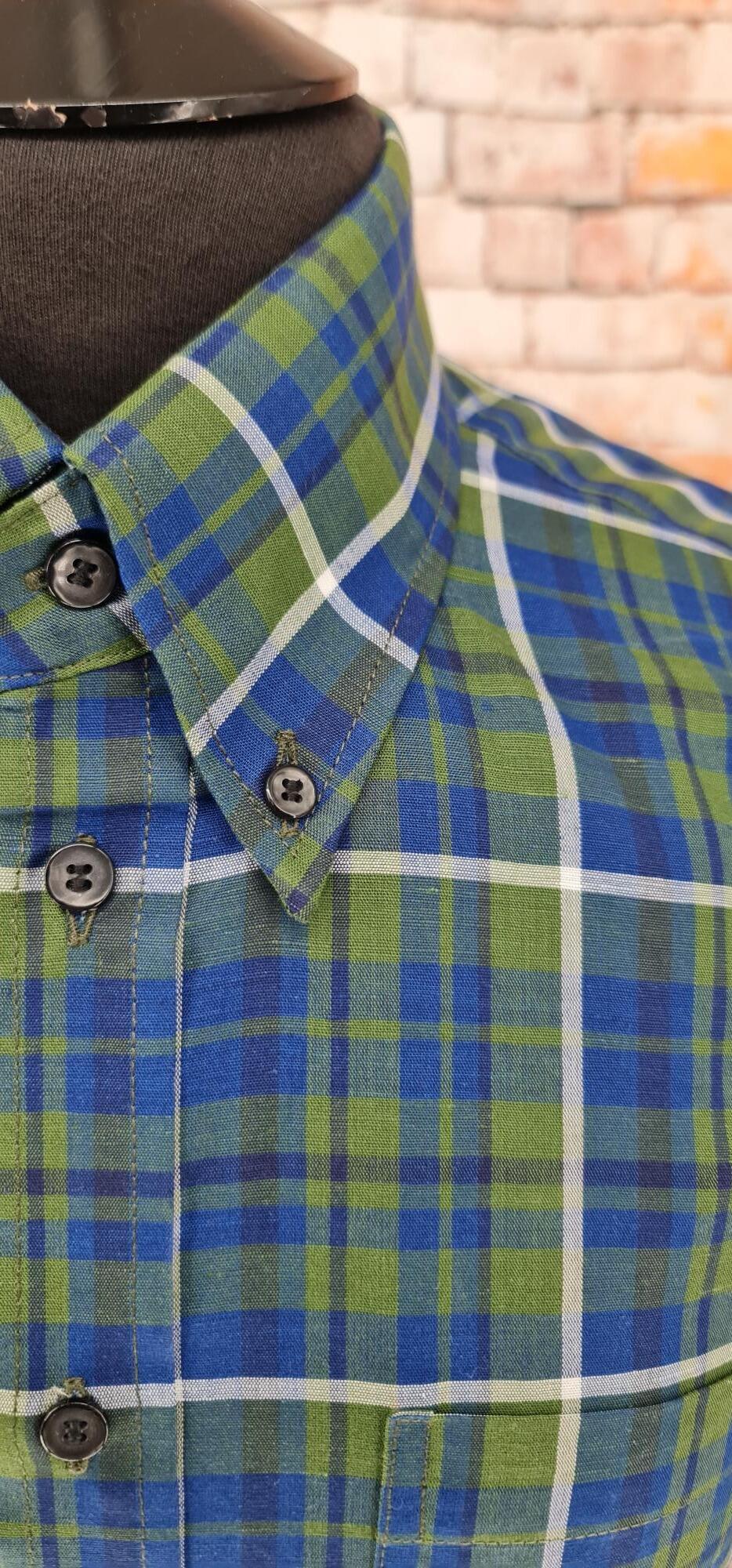 "Booker"  Checked Blue Green Short Sleeve Shirt