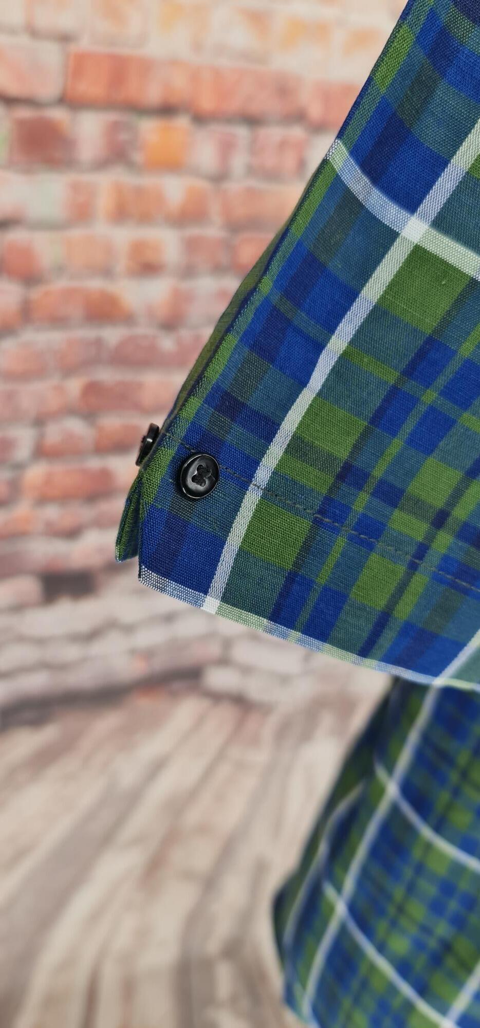"Booker"  Checked Blue Green Short Sleeve Shirt