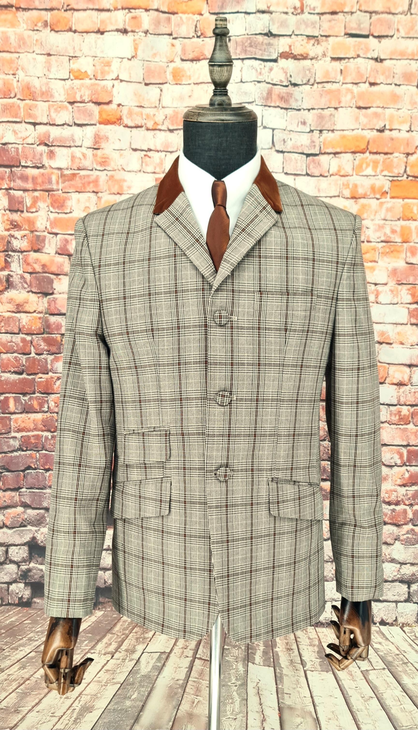 Crawley -  Brown Checked Suit With Velvet Collar