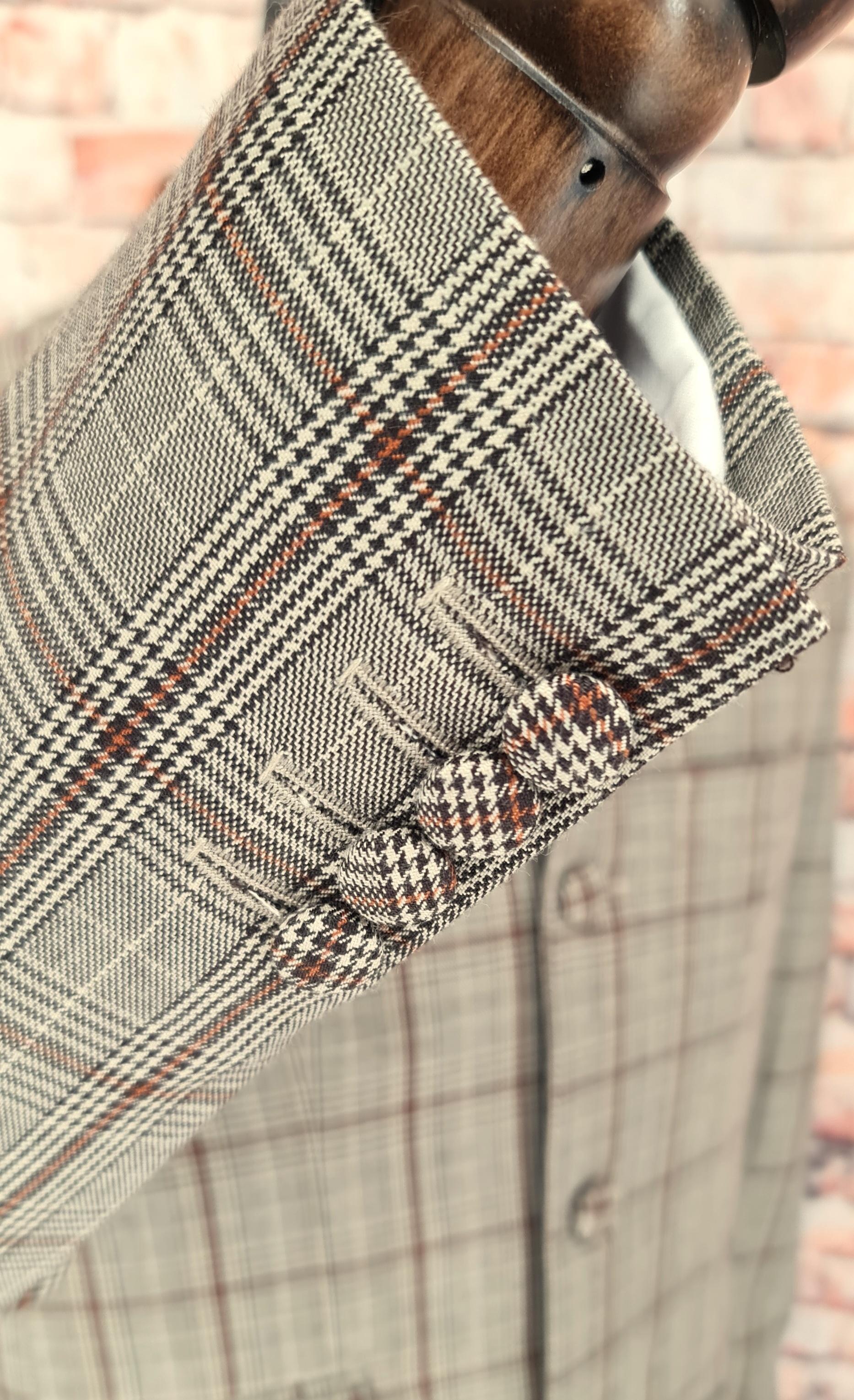 Crawley -  Brown Checked Suit With Velvet Collar