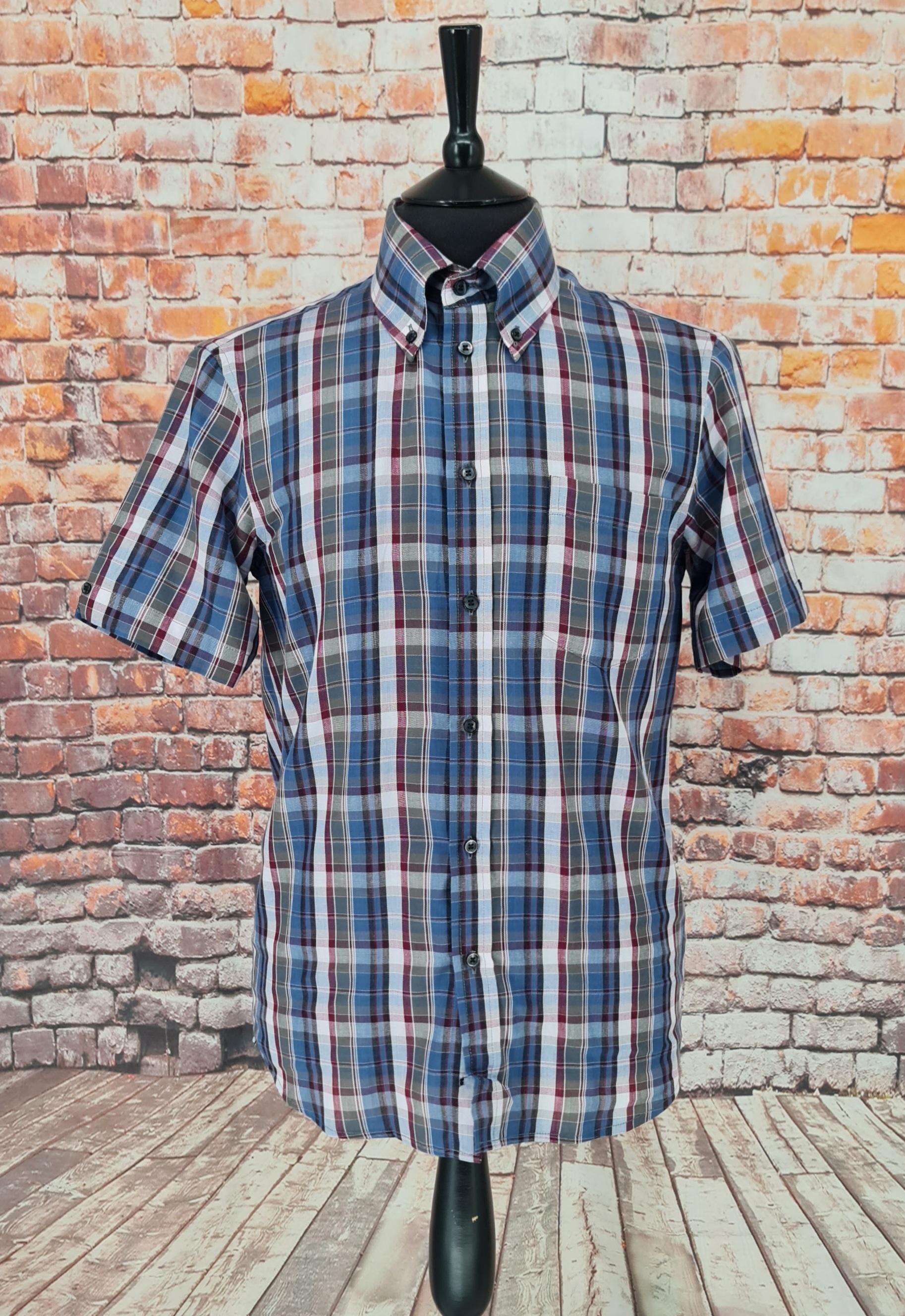 Delroy - Blue Grey Burgundy Checked Shirt