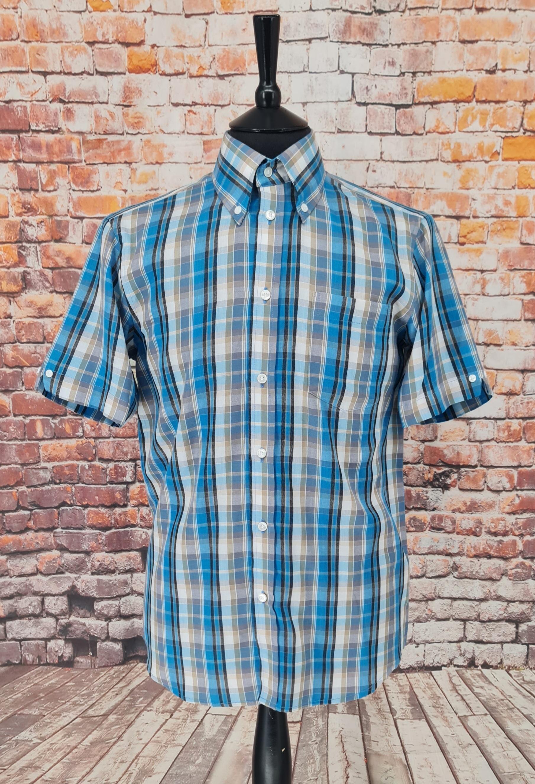 Patrick - Blue & Grey Check Short Sleeved Shirt