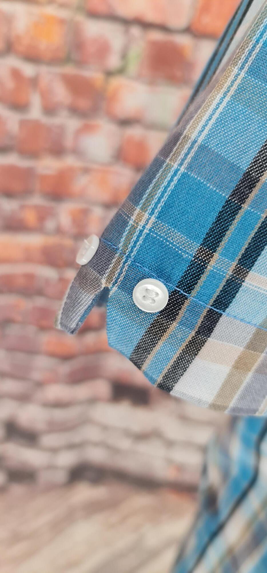 Patrick - Blue & Grey Check Short Sleeved Shirt