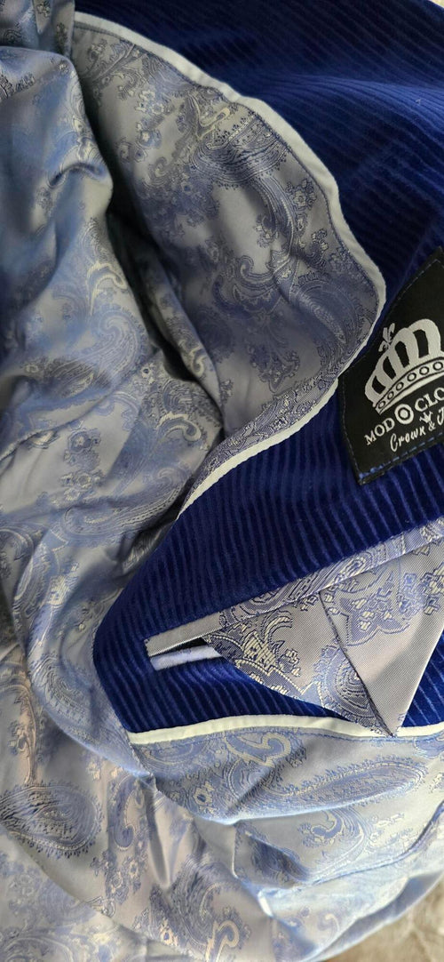 Belton - Deep Royal Blue Double Breasted Velvet Corduroy Jacket