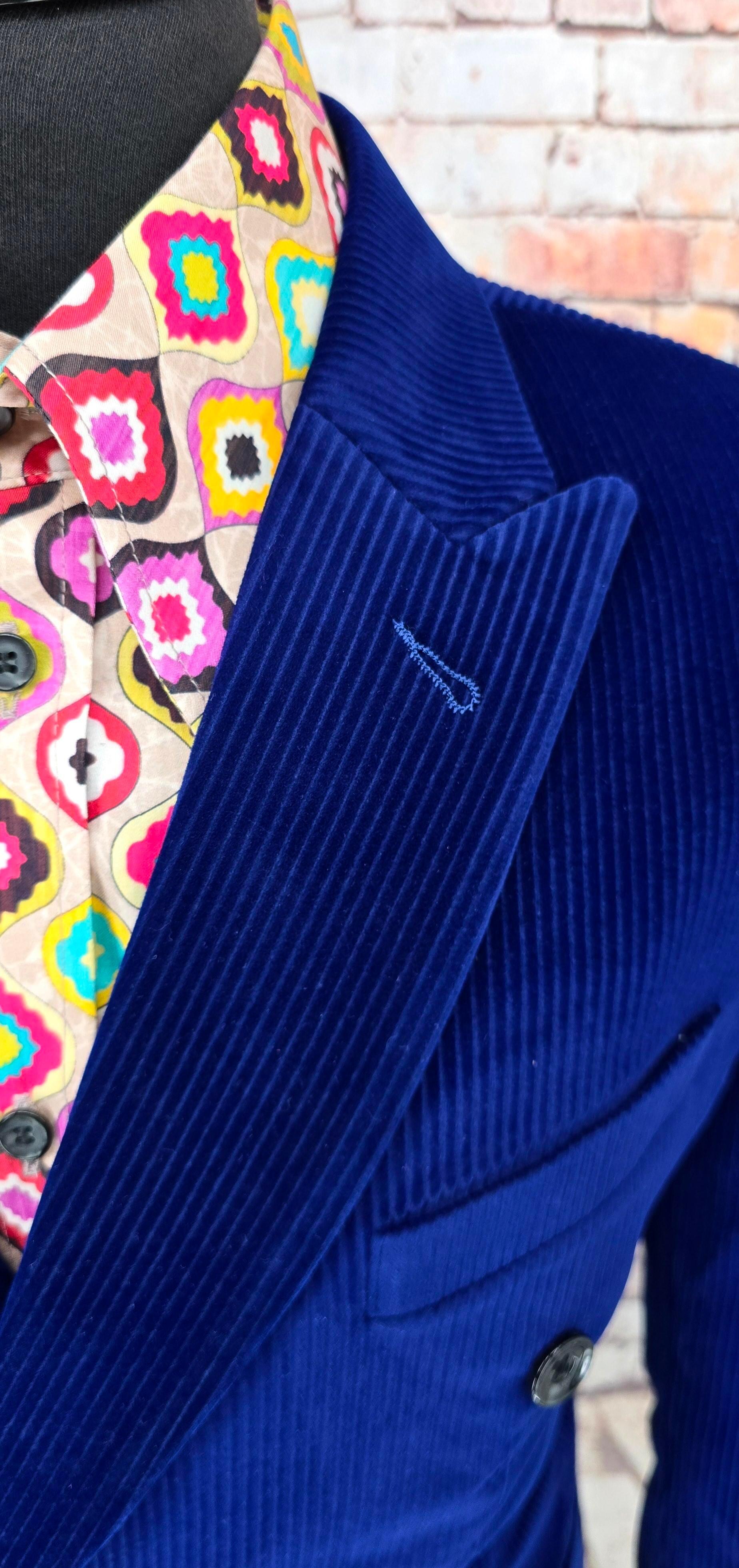 Belton - Deep Royal Blue Double Breasted Velvet Corduroy Jacket