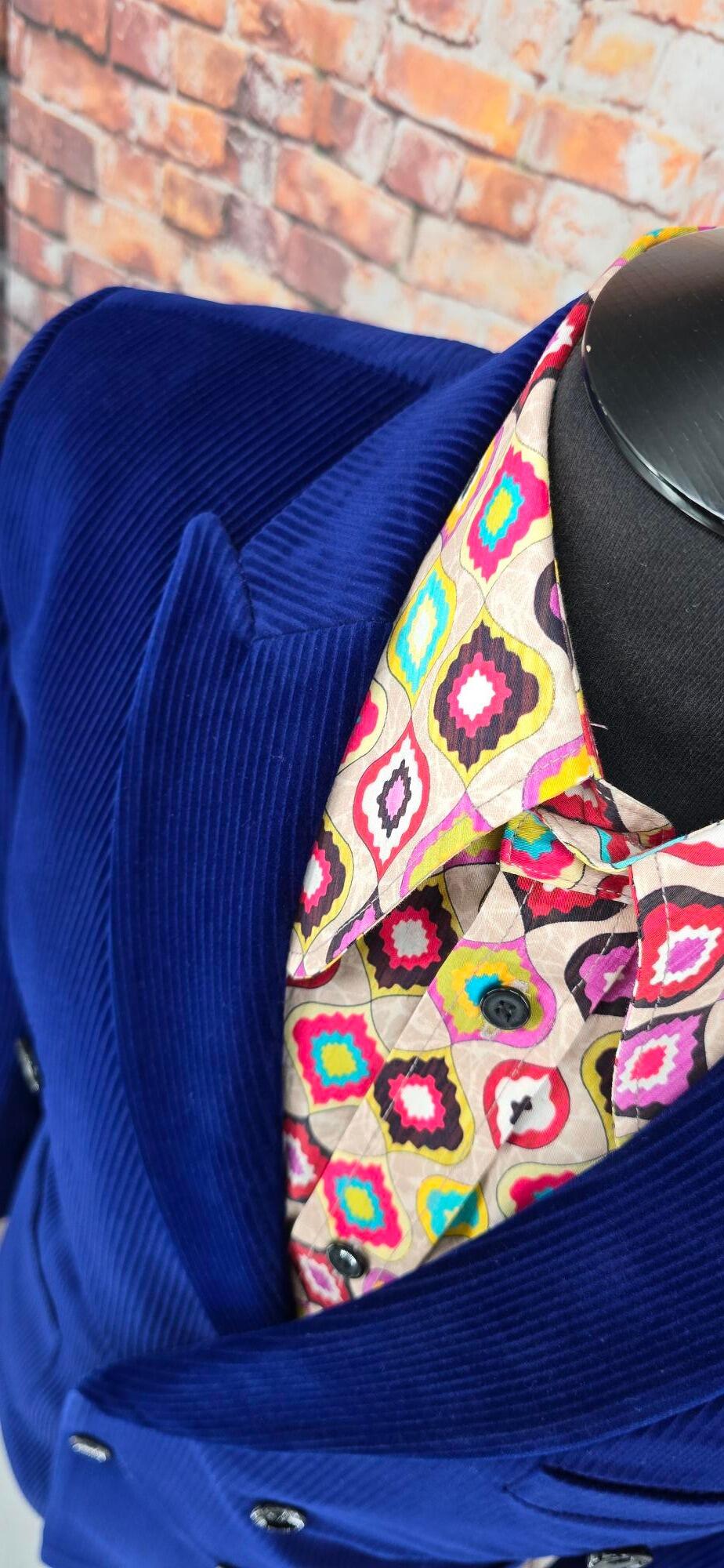 Belton - Deep Royal Blue Double Breasted Velvet Corduroy Jacket