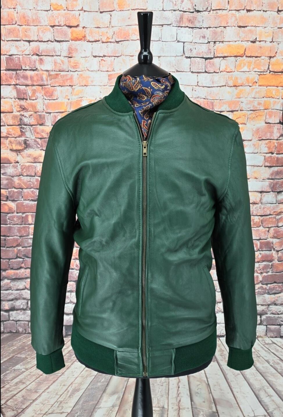Trent -  Green Leather Harrington Style Jacket