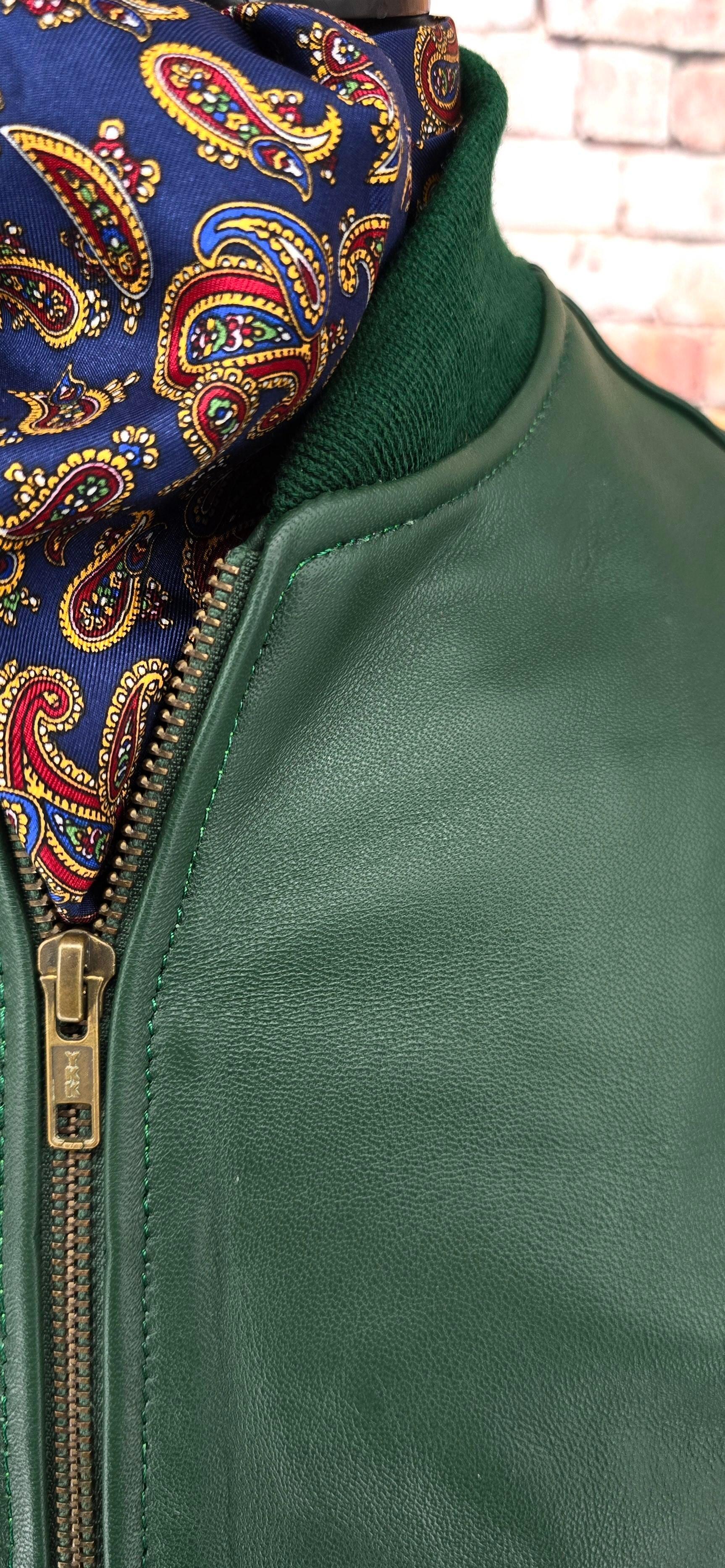 Trent -  Green Leather Harrington Style Jacket