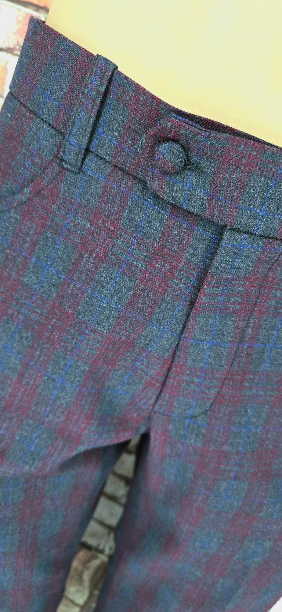Burgundy & Grey Checked Trousers