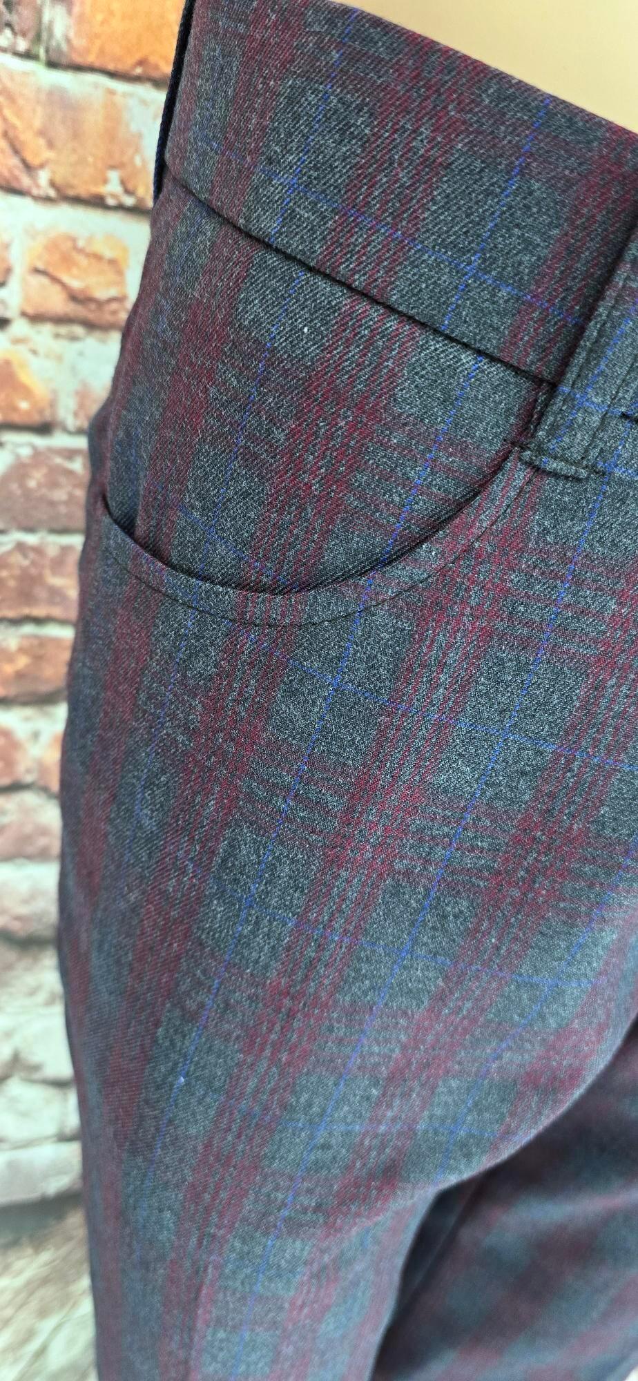 Burgundy & Grey Checked Trousers