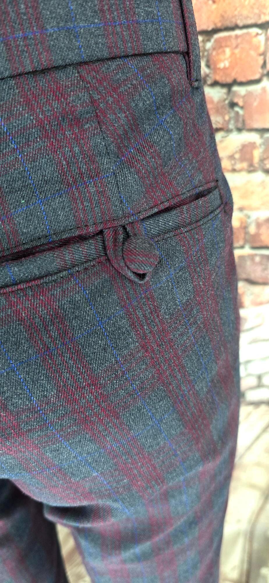 Burgundy & Grey Checked Trousers
