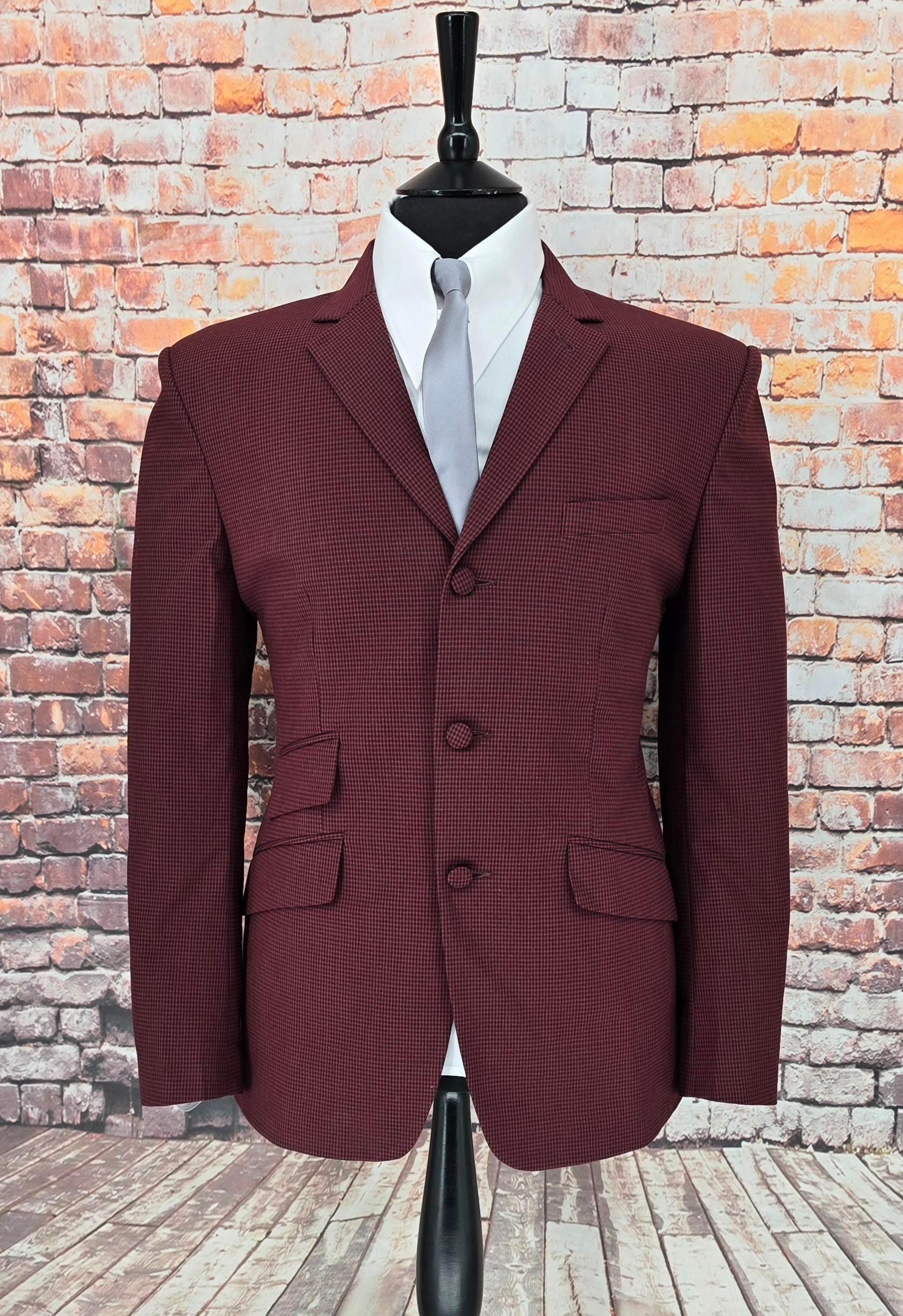 Colin - Dark Red Dogtooth Check 3 Button Suit