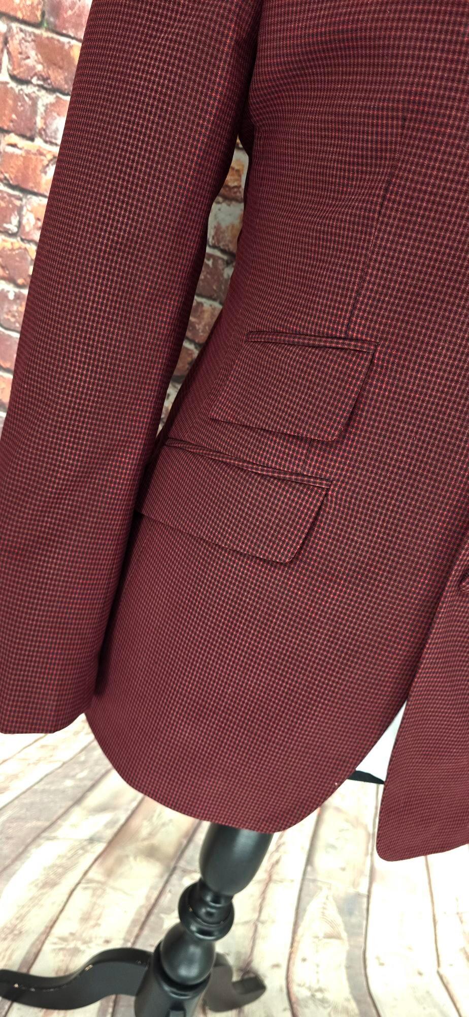 Colin - Dark Red Dogtooth Check 3 Button Suit