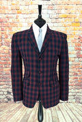 Matteo - Dark Red & Navy Check 3 Button Suit