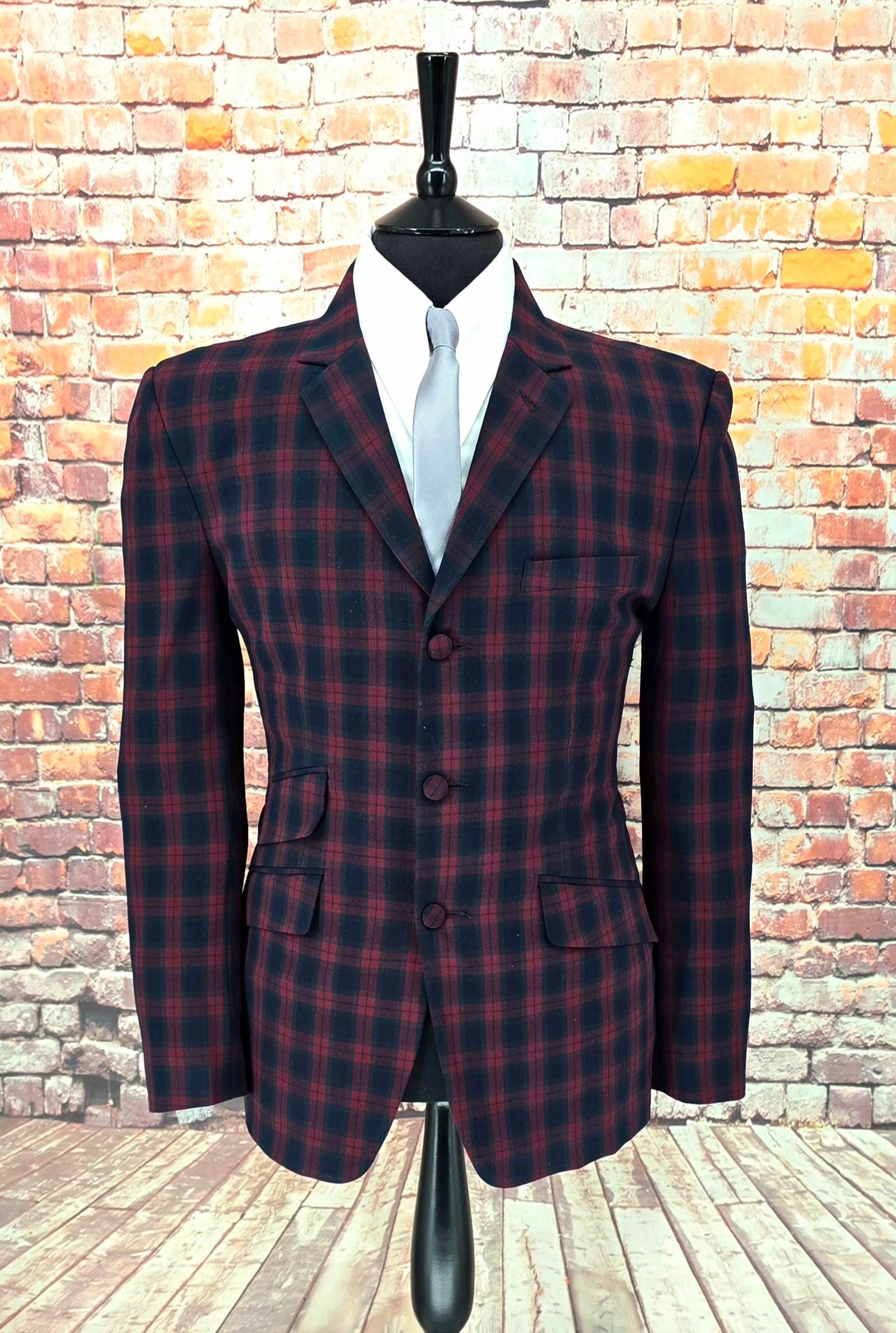 Matteo - Dark Red & Navy Check 3 Button Suit