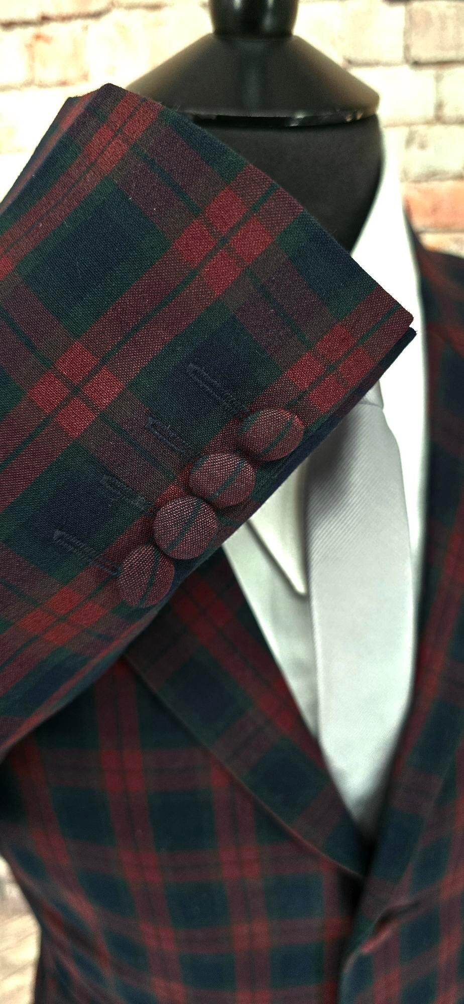 Matteo - Dark Red & Navy Check 3 Button Suit