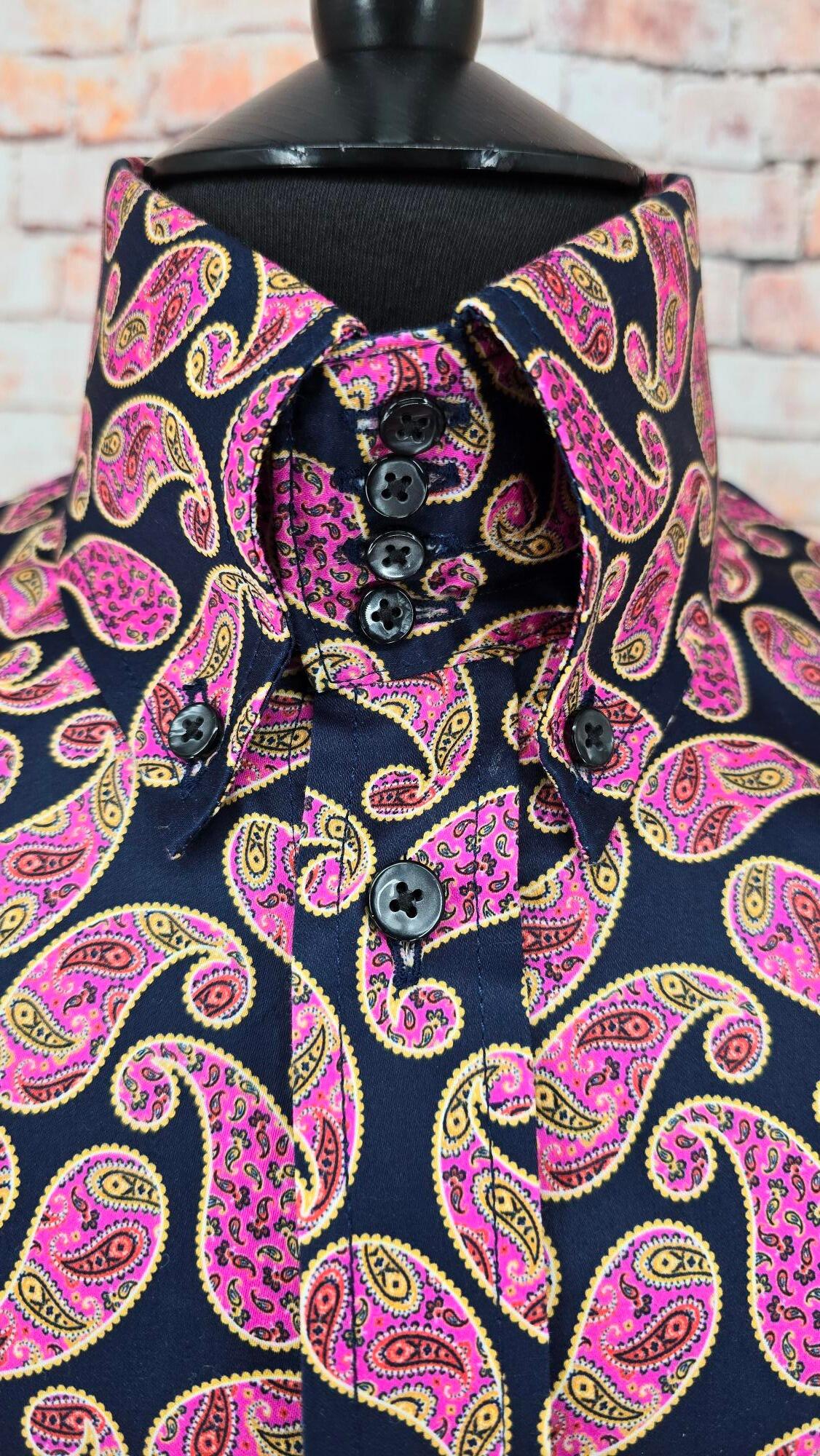 Clive - Luxurious Pink & Black Paisley Cotton Shirt