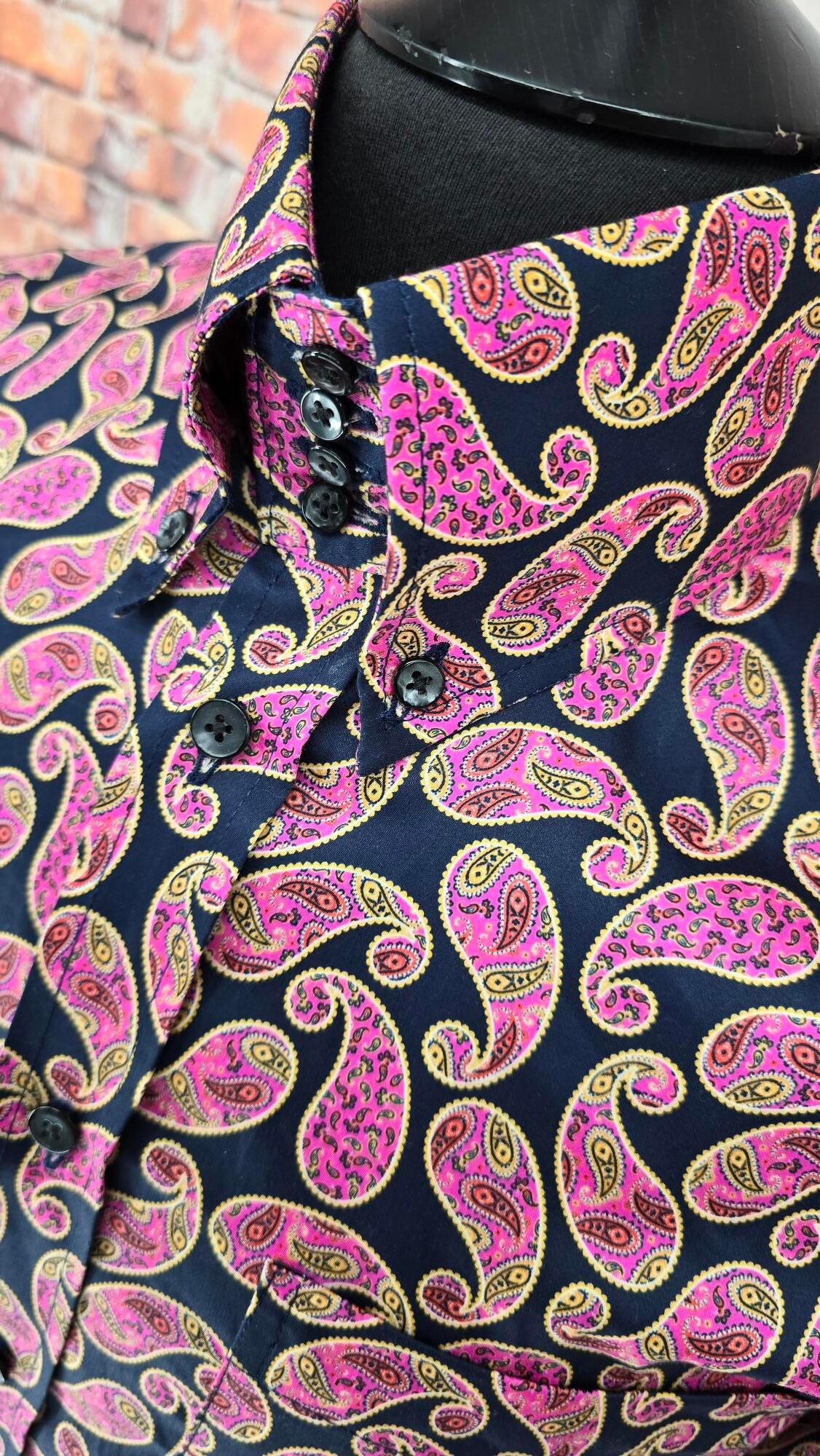 Clive - Luxurious Pink & Black Paisley Cotton Shirt