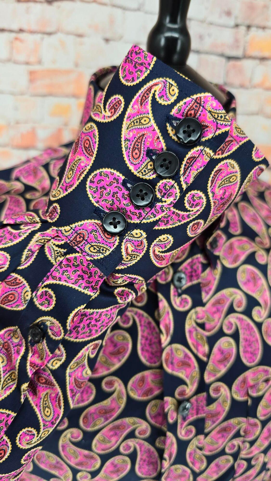 Clive - Luxurious Pink & Black Paisley Cotton Shirt