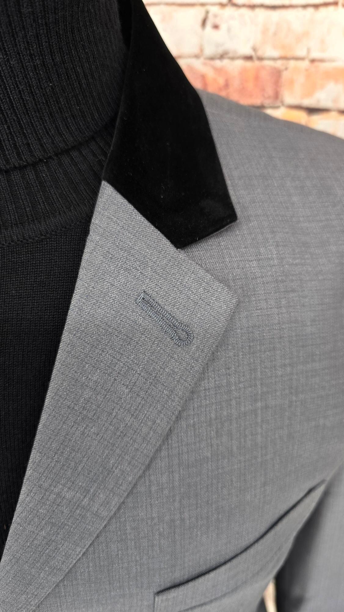 McCartney - Grey Suit With Black Velvet Collar.
