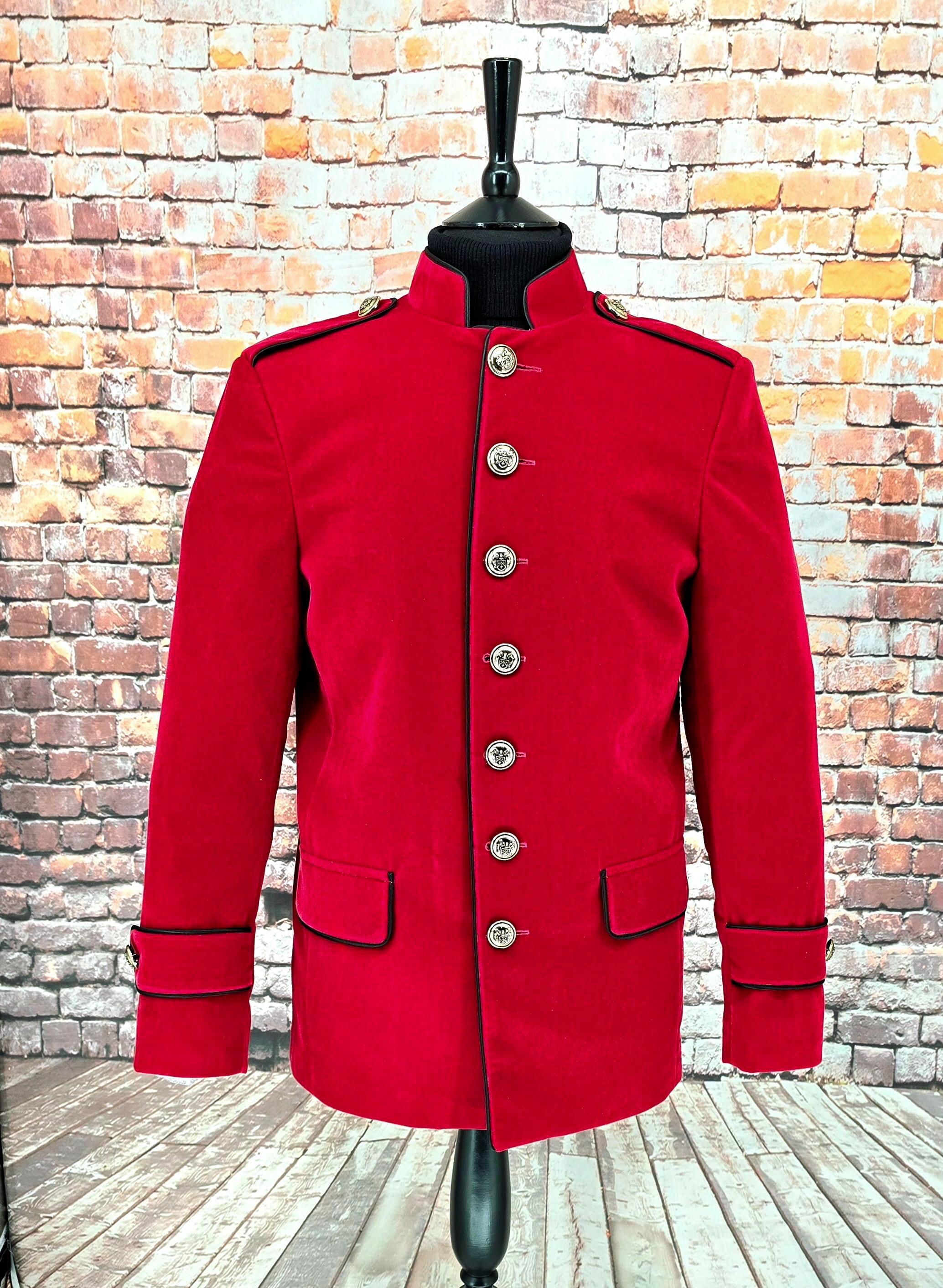"Brigadier" Crimson Red Velvet Military Style Dress Jacket