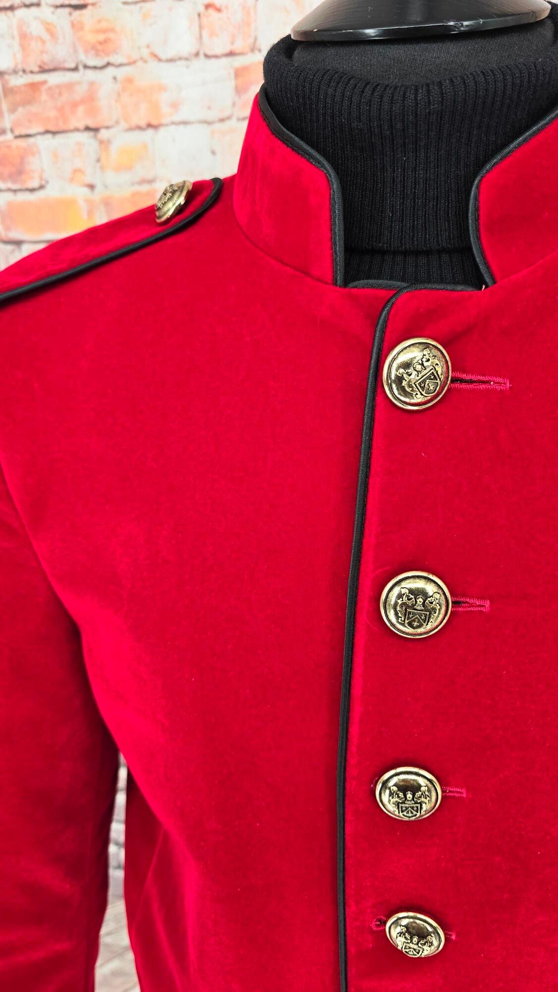 "Brigadier" Crimson Red Velvet Military Style Dress Jacket