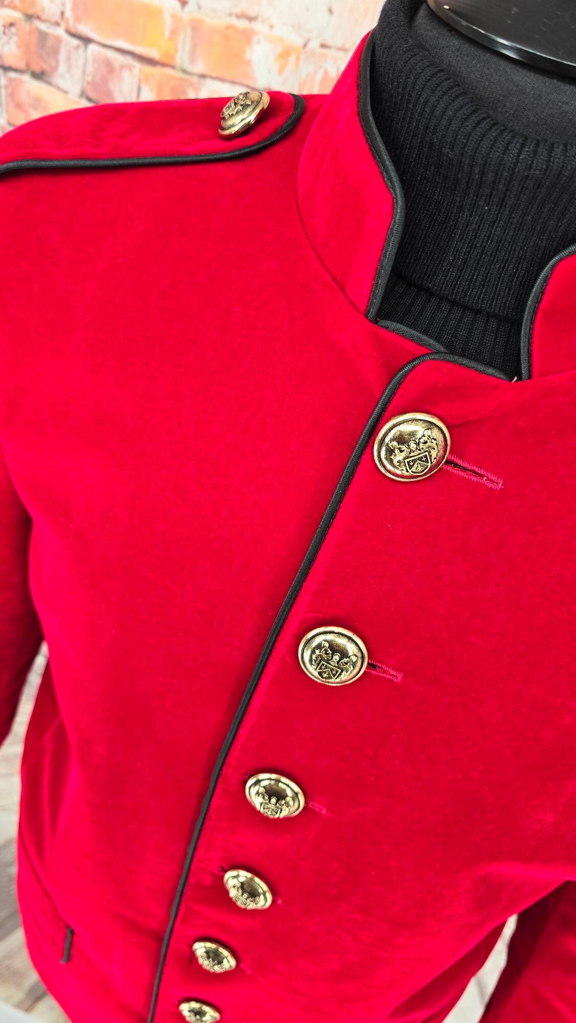 "Brigadier" Crimson Red Velvet Military Style Dress Jacket