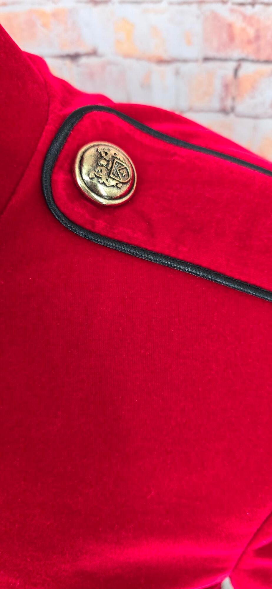 "Brigadier" Crimson Red Velvet Military Style Dress Jacket