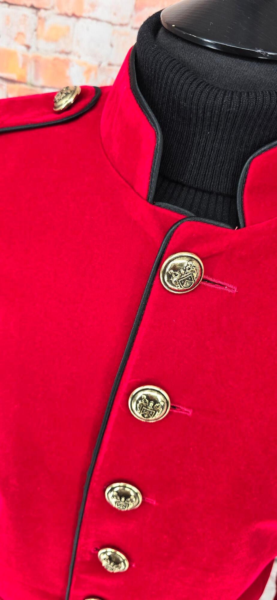 "Brigadier" Crimson Red Velvet Military Style Dress Jacket