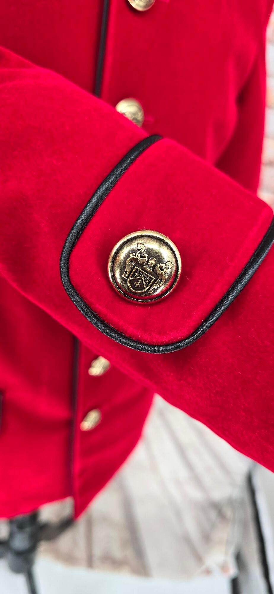 "Brigadier" Crimson Red Velvet Military Style Dress Jacket