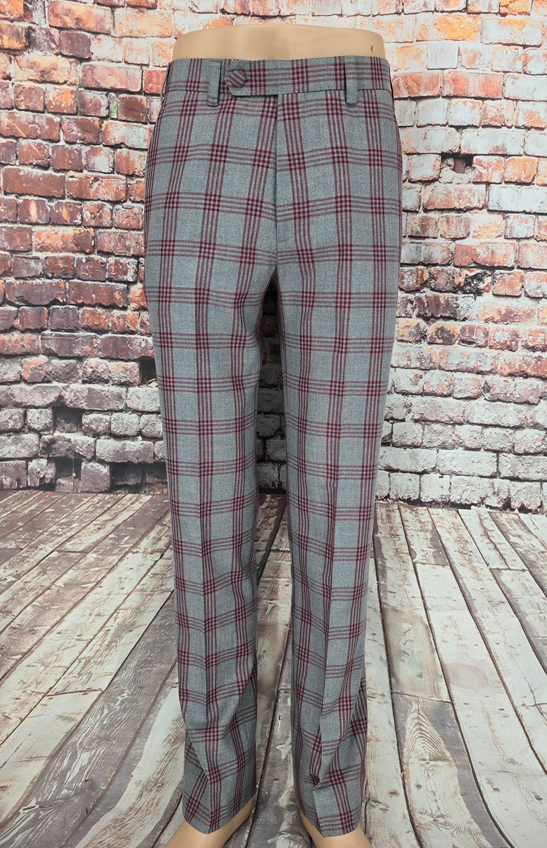 Wesley - Grey & Burgundy Checked Suit With Velvet Collar