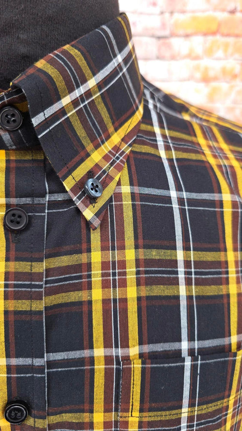 Bevin - Brown & Yellow Checked Short Sleeved Shirt