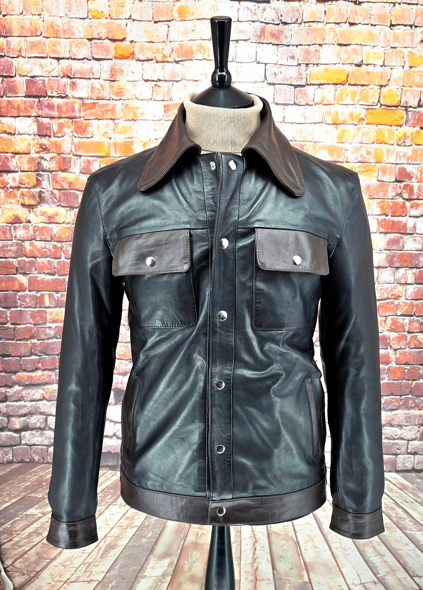 Donny - Black & Brown 70's Vintage Look Leather Jacket