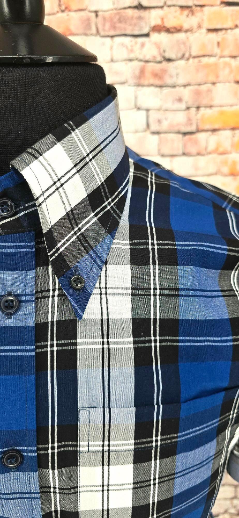 Royce - Ladies Blue White & Black Checked Short Sleeved Shirt