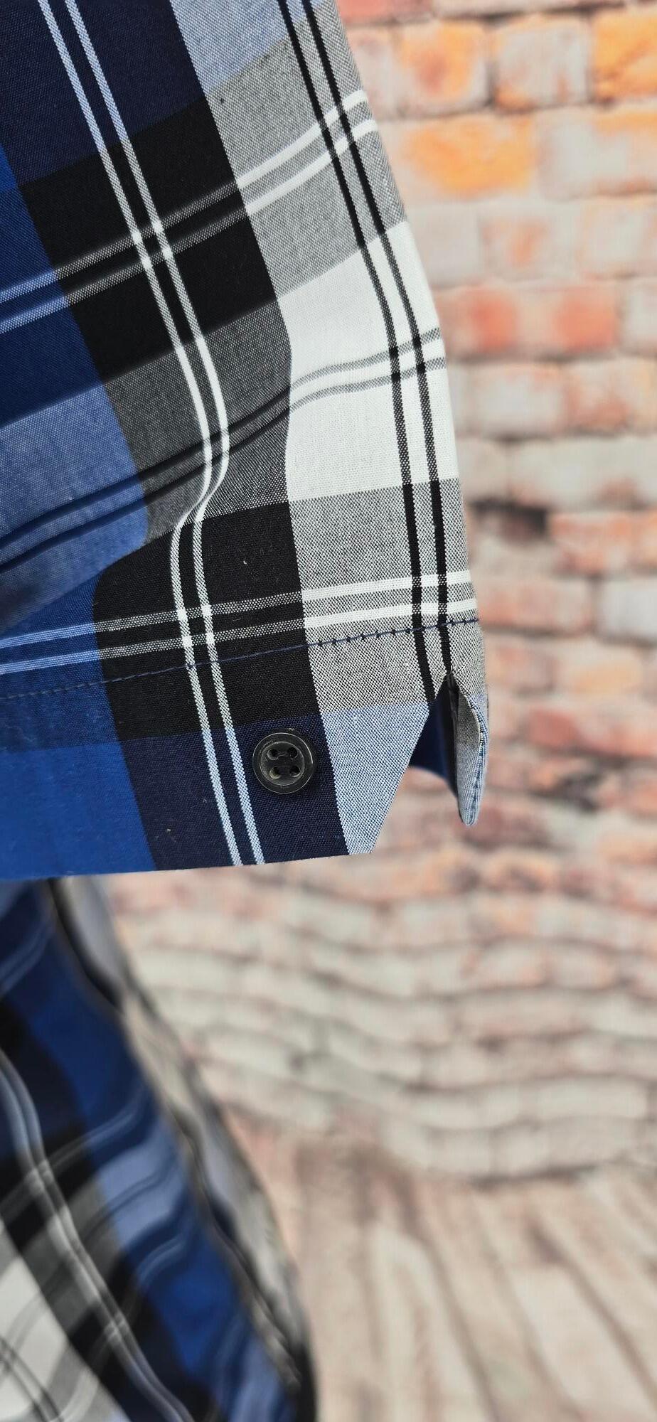 Royce - Ladies Blue White & Black Checked Short Sleeved Shirt
