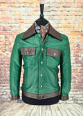 Sean - Green & Brown 70's Vintage Look Leather Jacket