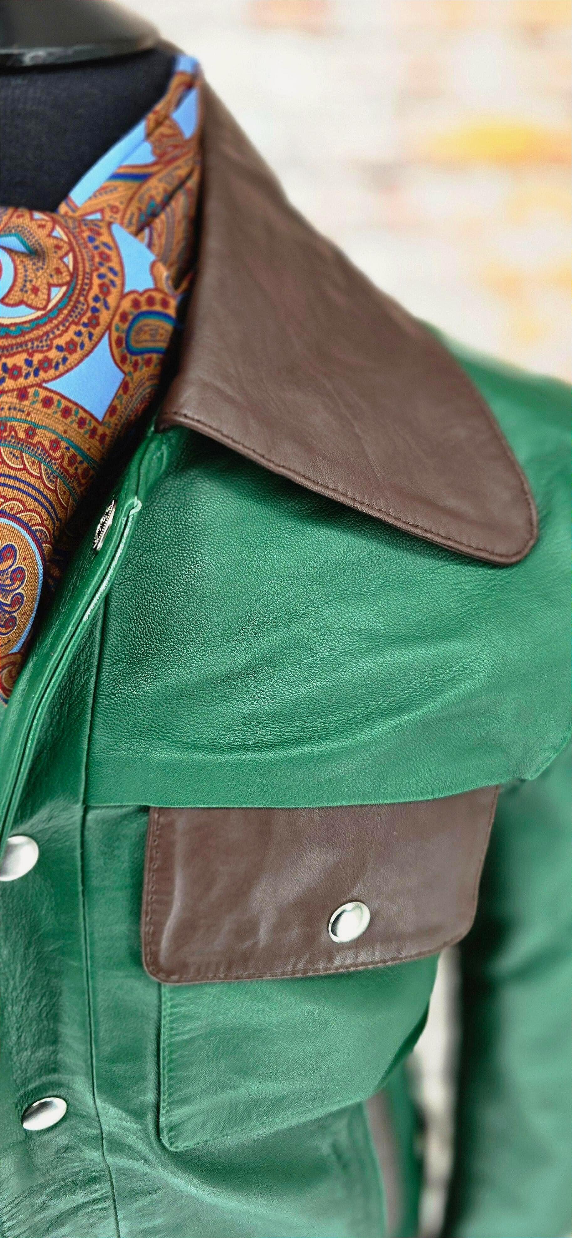 Sean - Green & Brown 70's Vintage Look Leather Jacket