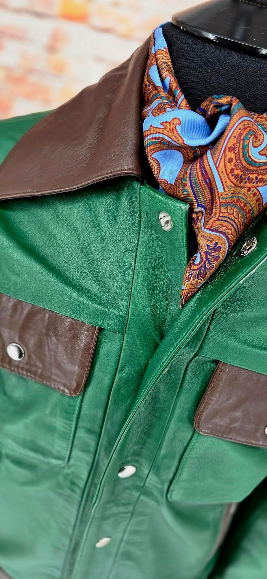 Sean - Green & Brown 70's Vintage Look Leather Jacket